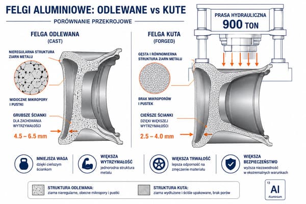 Dlaczego kute felgi są lżejsze od odlewanych Kute felgi aluminiowe – porównanie z odlewanymi
