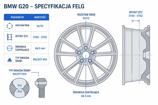 Specyfikacja techniczna felg do BMW G20 — tabela parametrów