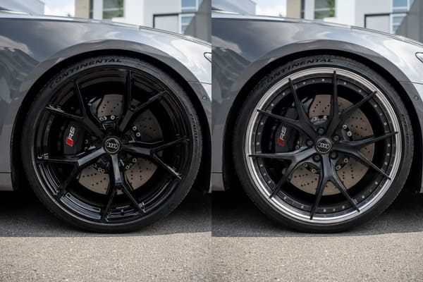 Czy czarne felgi pasują do szarego Audi RS6 C8\ Czarne kute felgi na szarym Audi RS6 C8 — gloss black vs satin black