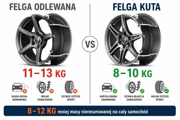 Porównanie kuta felga vs odlewana — waga i wytrzymałość