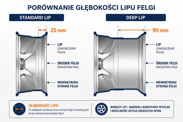 Różnica między standardowym lipem a deep lip\ Porównanie standardowego lipu i deep lip w felgach kutych