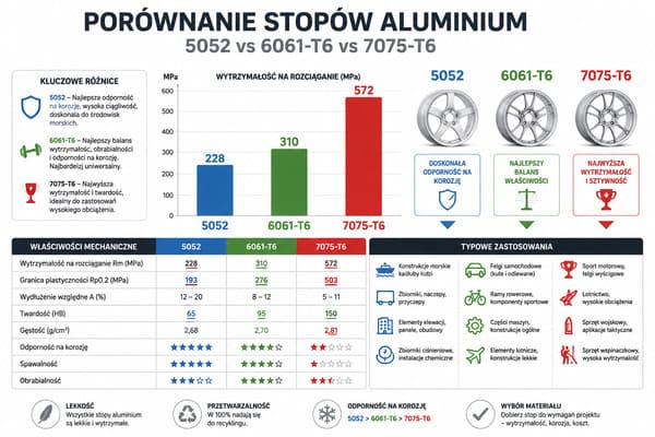 Porównanie stopów aluminium 6061 7075 5052 felgi kute