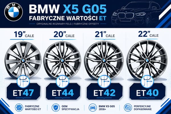 Fabryczne ET BMW X5 G05 według rozmiaru felgi