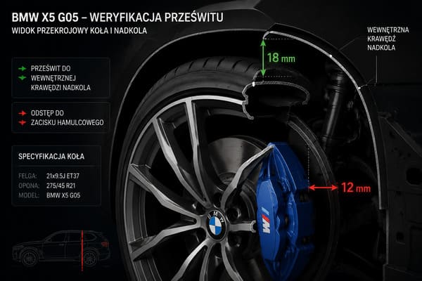 Weryfikacja prześwitu ET w BMW X5 G05 przed produkcją felgi
