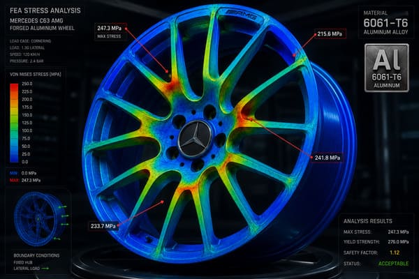 Bezpieczeństwo kutych felg na zamówienie codzienna jazda C63 AMG\ Analiza FEA kutych felg aluminium 6061-T6 bezpieczeństwo Mercedes C63 AMG