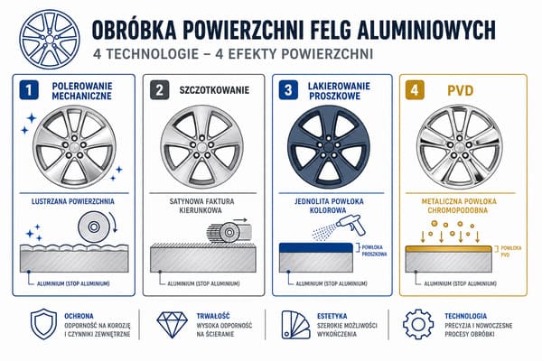 Jakie obróbki powierzchni są dostępne dla kutych felg?