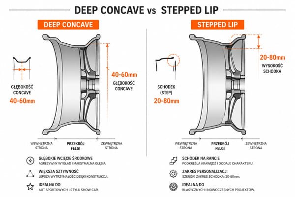Deep Concave i Stepped Lip — różnice konstrukcyjne kutych felg Deep Concave vs Stepped Lip różnice konstrukcyjne kute felgi
