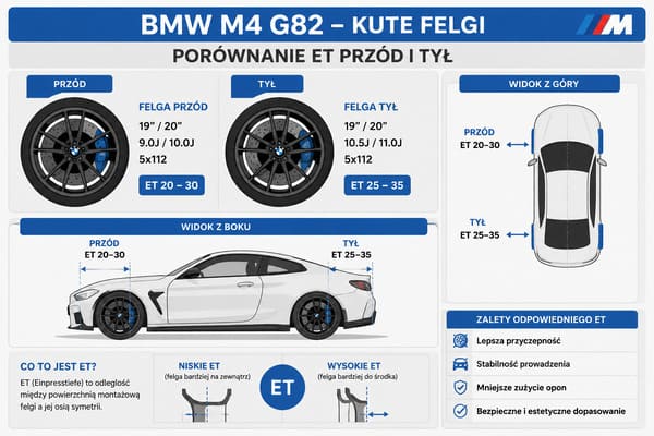 zalecany ET kute felgi BMW M4 G82 przód tył Kute felgi BMW M4 G82 przód tył ET zalecany zakres