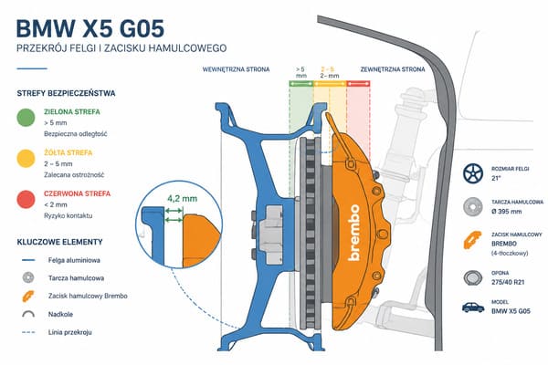 Analiza geometrii zacisku hamulcowego i felgi — BMW X5 G05 analiza geometrii felgi zaciski hamulcowe BMW X5 G05 FEA