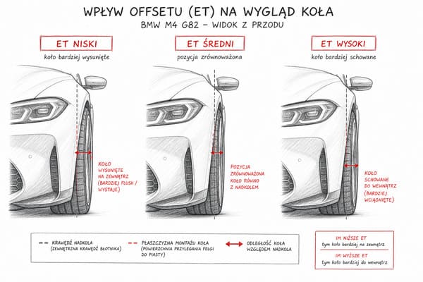 zmiana ET wygląd prowadzenie BMW M4 G82 Wpływ ET na wygląd i geometrię BMW M4 G82