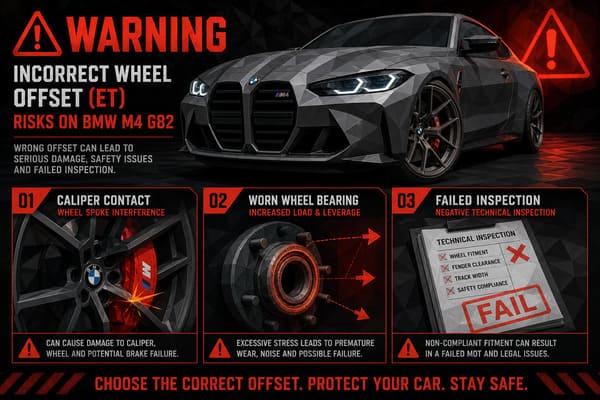 ryzyko złego ET kutej felgi BMW M4 G82 Ryzyko złego ET felgi BMW M4 G82 — kolizja zacisku, łożysko, przegląd