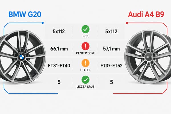 Różnice w parametrach felg BMW G20 i Audi A4 B9 Rozstaw śrub BMW G20 i Audi A4 B9 porównanie parametrów