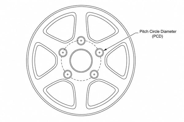 Schemat PCD felgi - pitch circle diameter