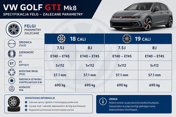 Specyfikacja felg VW Golf GTI Mk8 — zalecany offset producenta