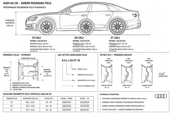 Rozmiar kutych felg do Audi A6 C8