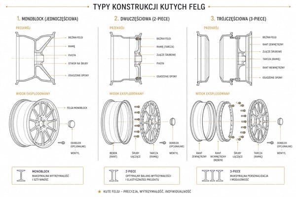 Typy konstrukcji kutych felg – monoblock, 2-piece, 3-piece – KuteKola Jednoczęściowe i wieloczęściowe kute felgi do Porsche 911 992
